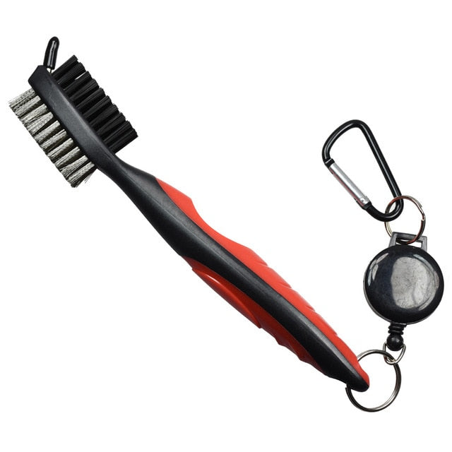 Golf Club Brush with Retractable Zip-line Carabiner