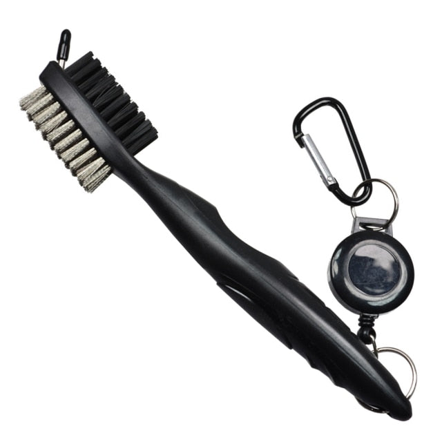 Golf Club Brush with Retractable Zip-line Carabiner